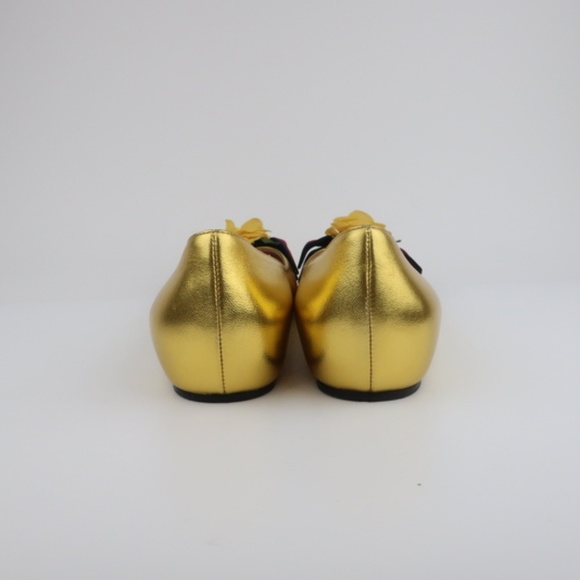 Gucci Web Bow Rose Ballet Flats Gold Metallic - Picture 4 of 6
